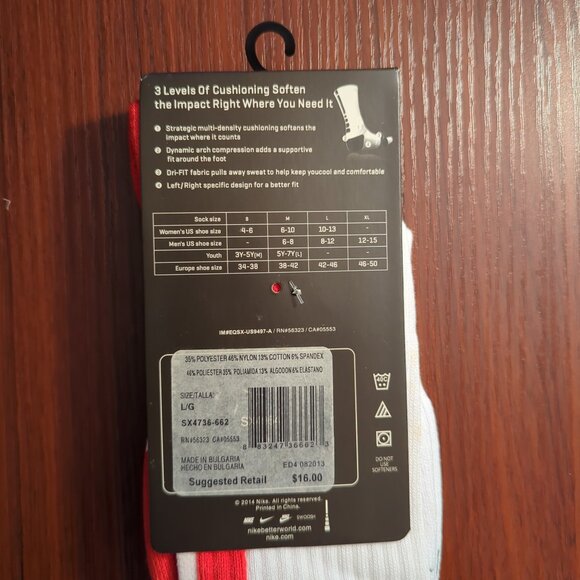 Team USA Nike Elite Socks White/Red Crew Size Large Olympics Basketball *Rare* - Picture 3 of 3